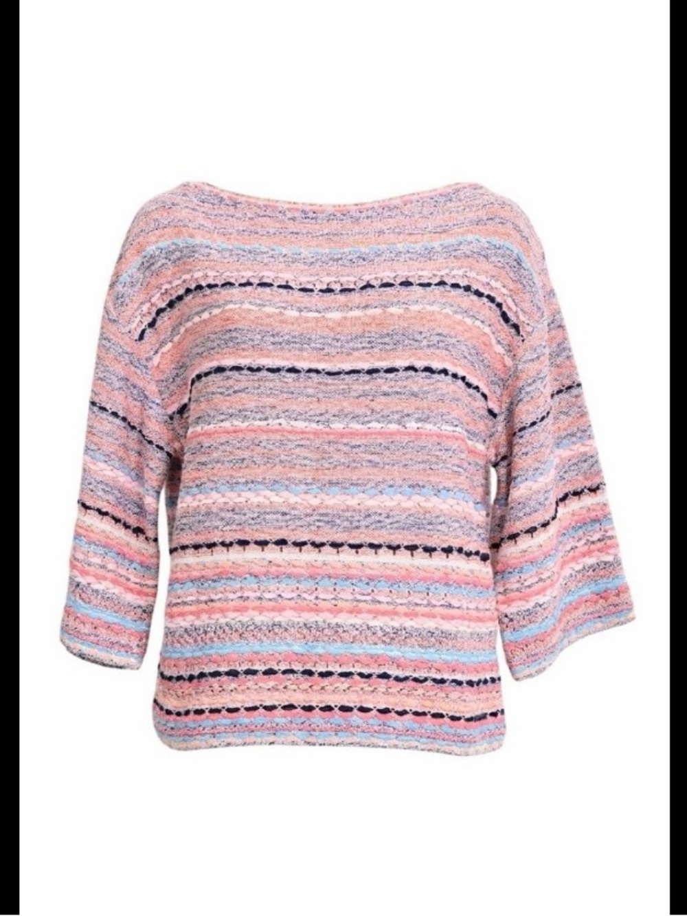 CHANEL Pastel Striped Open-Knit Sweater in Pink and Blue